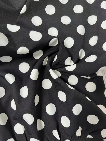 [Elegant Blouse] Lightweight Breathable Plus Size Women's Elegant V-Neck Blouse | Black & White Polka Dot Contrast Sleeve Top, Machine Washable Spring Summer Casual & Formal Shirt