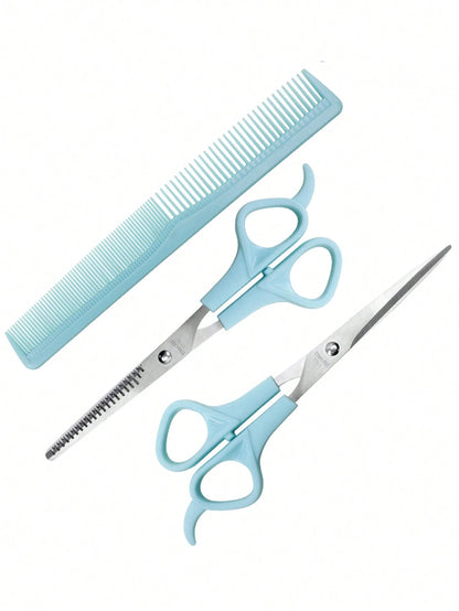 3Pcs/Set Professional Hair Cutting Tools Kit - Scissors, Thinning Shears, Haircut Trimmer, Fine-Tooth Comb for Salon Use