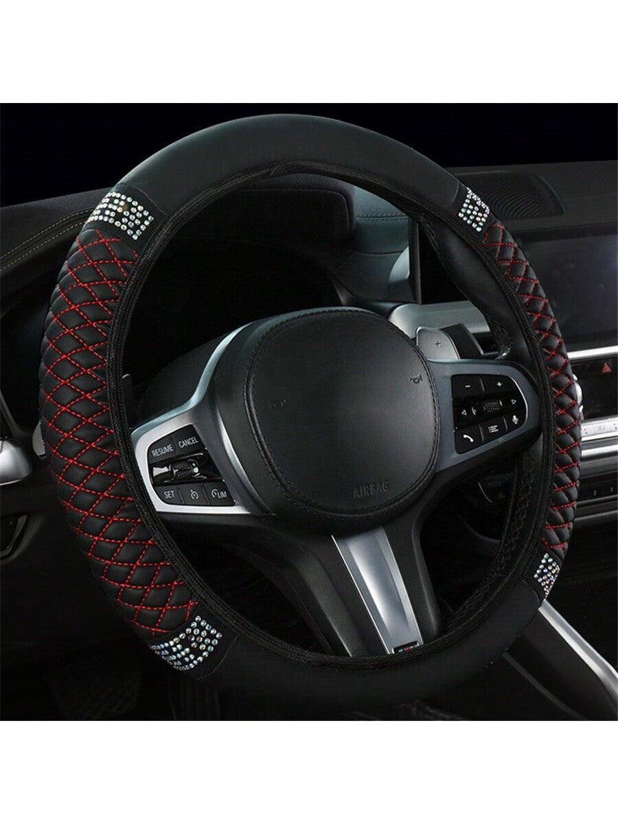 Bling Soft Leather Car Steering Wheel Cover Non-Slip Heat and Cold Protector without Inner Ring