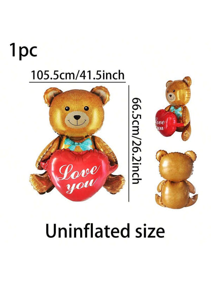 1Pc 27In Pink Cute Teddy Bear Holding Heart Shaped Balloon, Perfect for Valentine'S Day, Wedding and Bridal Showers Decoration, Back to School Valentine Day