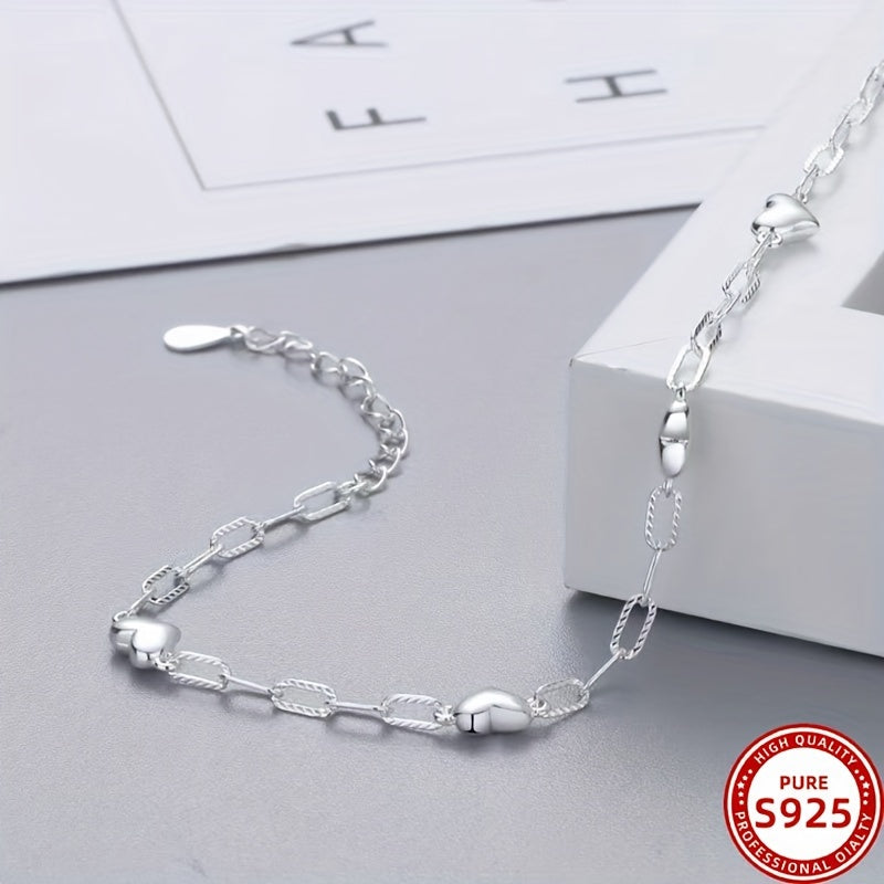 1pc Elegant 925 Sterling Silver Heart Charm Bracelet, Adjustable Anti-Allergy Sexy Chain Link Design Jewelry for Women, Party and Banquet Accessory