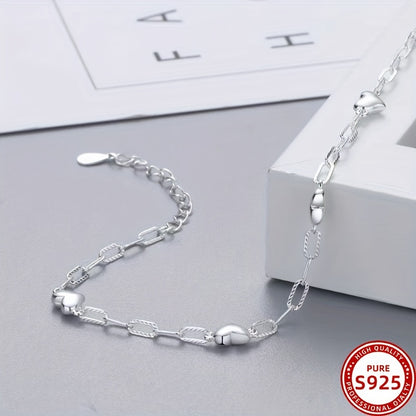 1pc Elegant 925 Sterling Silver Heart Charm Bracelet, Adjustable Anti-Allergy Sexy Chain Link Design Jewelry for Women, Party and Banquet Accessory