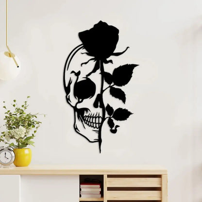Stainless Sugar Skull Decor - Gothic Metal Wall Art with Intricate Floral & Bone Design, Mexican Day of the Dead (Día de los Muertos) Sign, Retro Gothic Home & Party Decoration for Altars, Collectors - Ornate Skull Sculpture