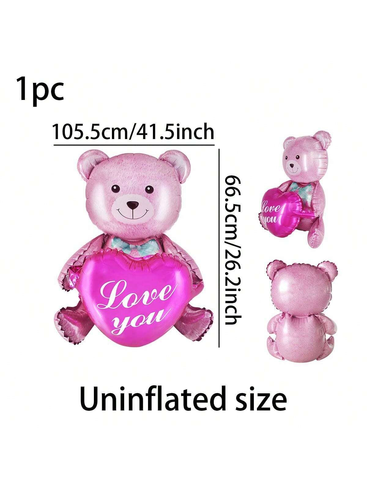 1Pc 27In Pink Cute Teddy Bear Holding Heart Shaped Balloon, Perfect for Valentine'S Day, Wedding and Bridal Showers Decoration, Back to School Valentine Day