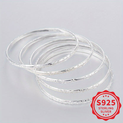5‑Piece 925 Sterling Silver Geometric Bracelet Set – Everyday Hypoallergenic Jewelry for Women