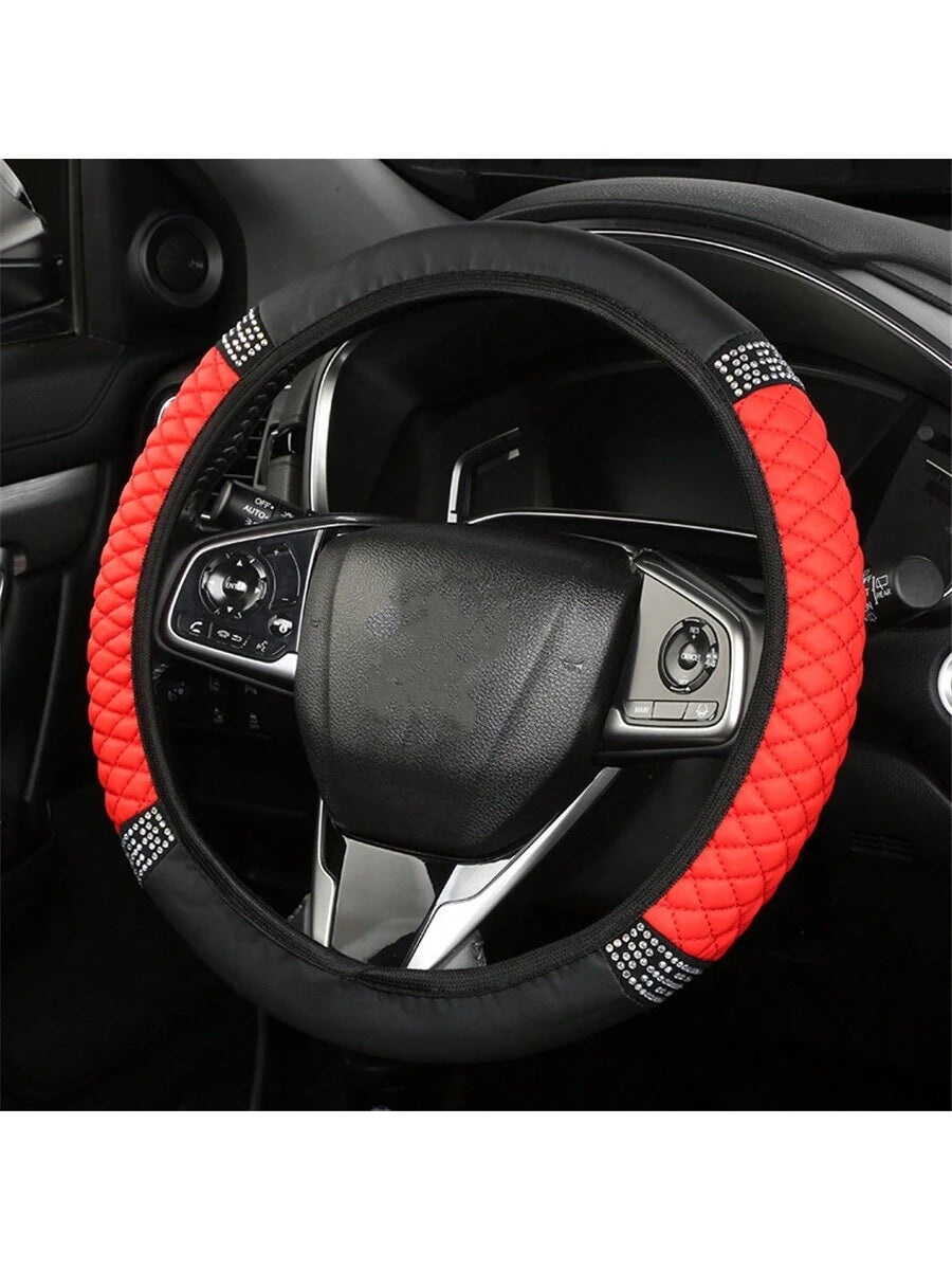 Bling Soft Leather Car Steering Wheel Cover Non-Slip Heat and Cold Protector without Inner Ring