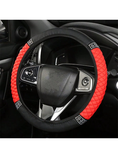 Bling Soft Leather Car Steering Wheel Cover Non-Slip Heat and Cold Protector without Inner Ring