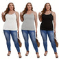 3 Pack Plus Size Basic Cami Top Set, Women's Plus Plain Round Neck Medium Stretch 3pcs Cami Top Set