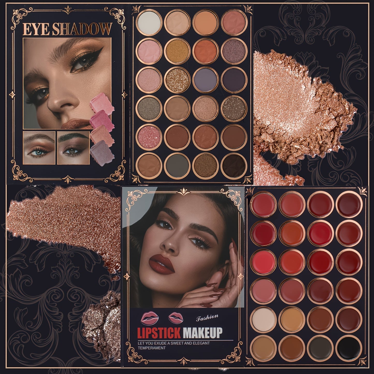 All-in-One Book-Style Makeup Palette with Eyeshadow, Blush, Highlighter, Contour & Lip Gloss - Multi-Functional One-Pan Product for Women &, Beauty Gift, Compact Palette Suitable for -the- Makeup Looks