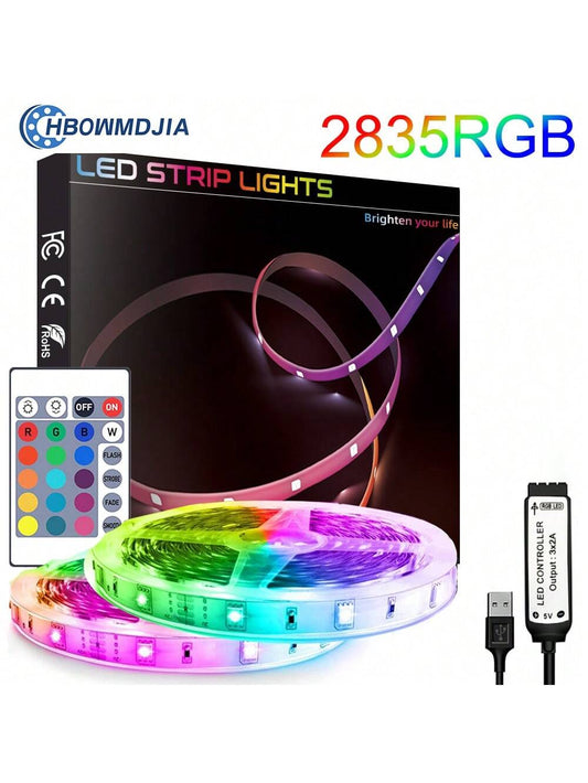 3Ft-66Ft RGB LED Light with 24-Key Remote Control, Cuttable Length, Adjustable Brightness, Adjustable Flash Speed, Suitable for Home Decoration, Party Atmosphere Light, Celebration Atmosphere Light, Living Room and Bedroom Atmosphere Light (No Color Mixing)