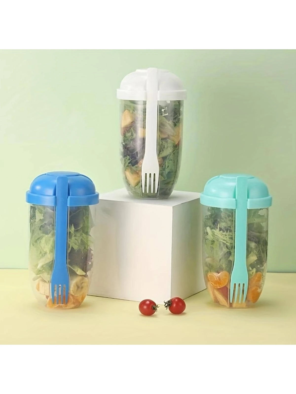 Salad Cup and Fork Set, Salad Meal Shaker Cup, PP Material Healthy Salad Container, Picnic Lunch Breakfast Salad Cup, Kitchen Gadgets, Party Party Date Outing Salad Cup