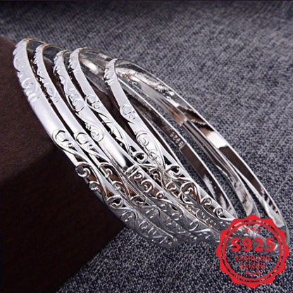 5‑Piece 925 Sterling Silver Geometric Bracelet Set – Everyday Hypoallergenic Jewelry for Women