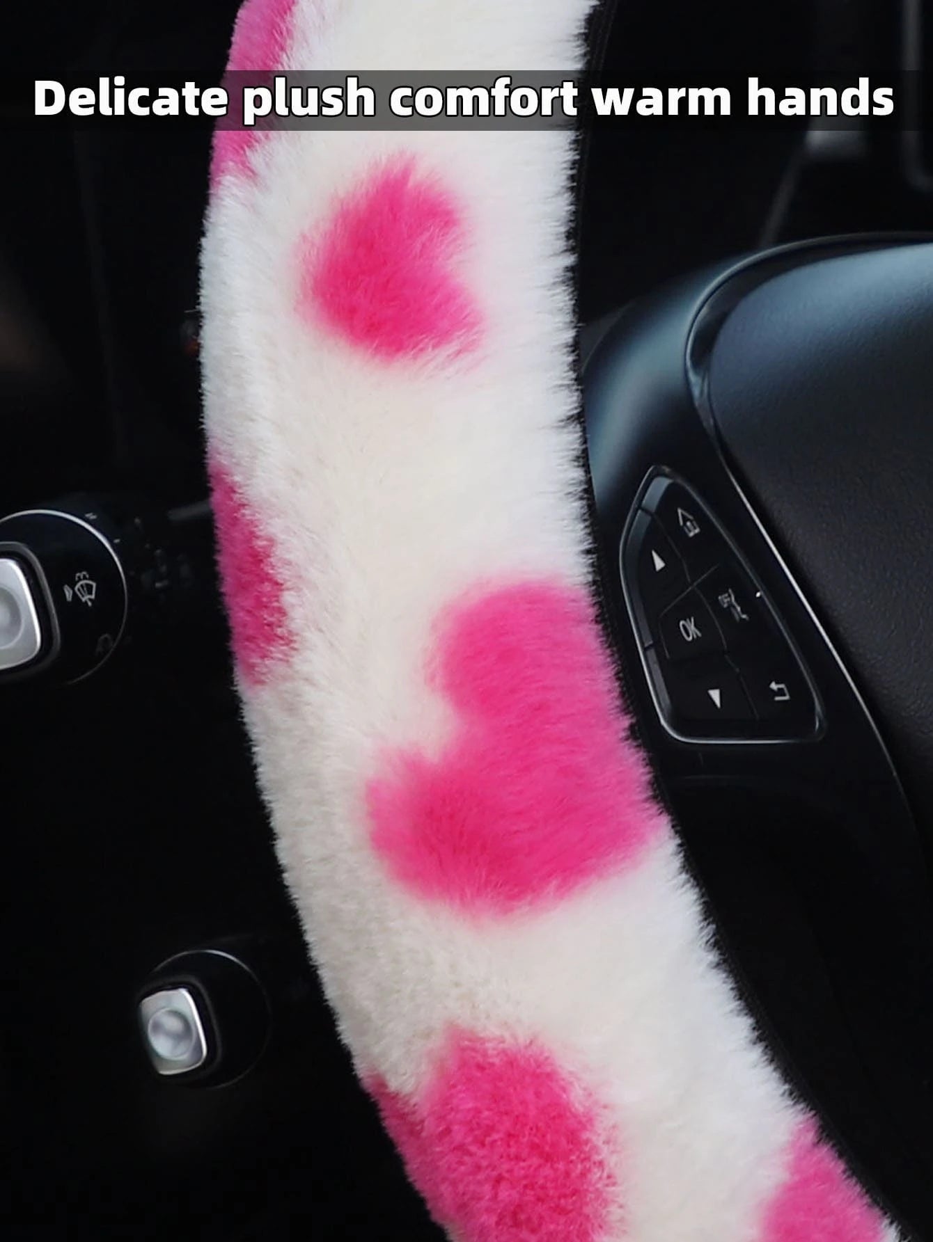 MEIKAXIU 1Pc Plush Heart Shape Steering Wheel Cover, Warm for Winter Car Interior Accessories