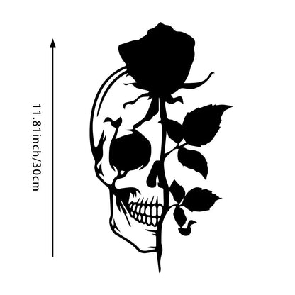 Stainless Sugar Skull Decor - Gothic Metal Wall Art with Intricate Floral & Bone Design, Mexican Day of the Dead (Día de los Muertos) Sign, Retro Gothic Home & Party Decoration for Altars, Collectors - Ornate Skull Sculpture