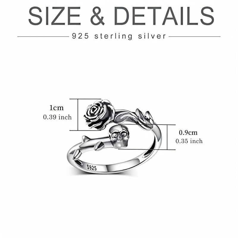 Women'S Skull Ring 925 Sterling Silver Gothic Ring Open Rose Gothic Punk Ring, Gothic Fashion, Punk Accessories, Skull Jewelry, Dark Aesthetic, Durable Jewelry, Handcrafted Ring, Statement Ring, Women'S Jewelry, Gothic Style