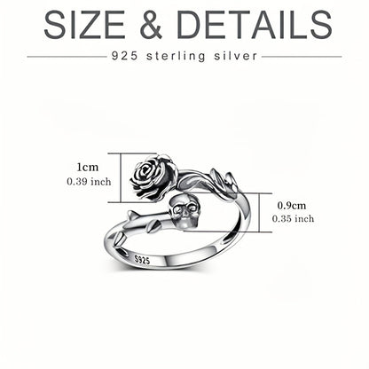 Women'S Skull Ring 925 Sterling Silver Gothic Ring Open Rose Gothic Punk Ring, Gothic Fashion, Punk Accessories, Skull Jewelry, Dark Aesthetic, Durable Jewelry, Handcrafted Ring, Statement Ring, Women'S Jewelry, Gothic Style