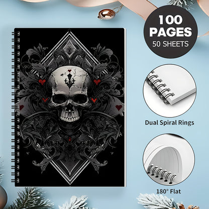 Gothic Skull Spiral Notebook with Red Heart & Ornate Gothic Symbols - Dark Aesthetic Hard Cover Journal, Perforated Pages & Horizontal Ruled Paper for Art, Gothic Diary, Sketchbook - Ideal for, s, Dark Theme Lovers