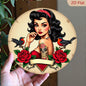 2D Flat - 1pc 2D Flat Pin-up Girl 7.8X7.8 Round Aluminum Sign | Skull Tattoo, Bird and Roses Metal Tin Sign - Bandana Rustic Metal Wall Art, Art Deco Style, Wall Decor for Home, Garage, Dining Room, Cafe, Perfect for Room