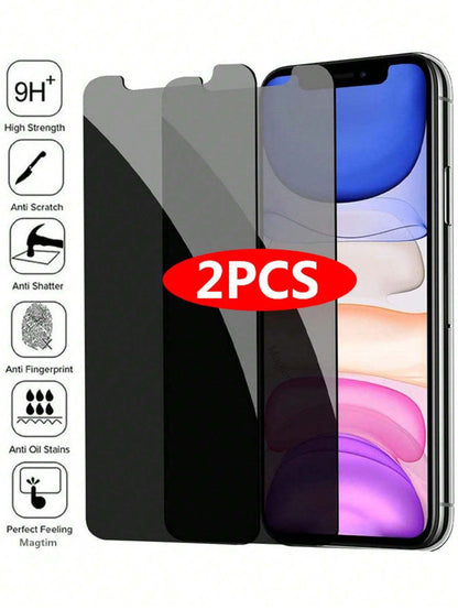 2Pcs Privacy Screen Protector Compatible with Iphone 16 15 14 13 11 12 Pro Max Mini 7 8 plus Anti-Spy Protective Glass Compatible with Iphone 16 15 X XR XS MAX