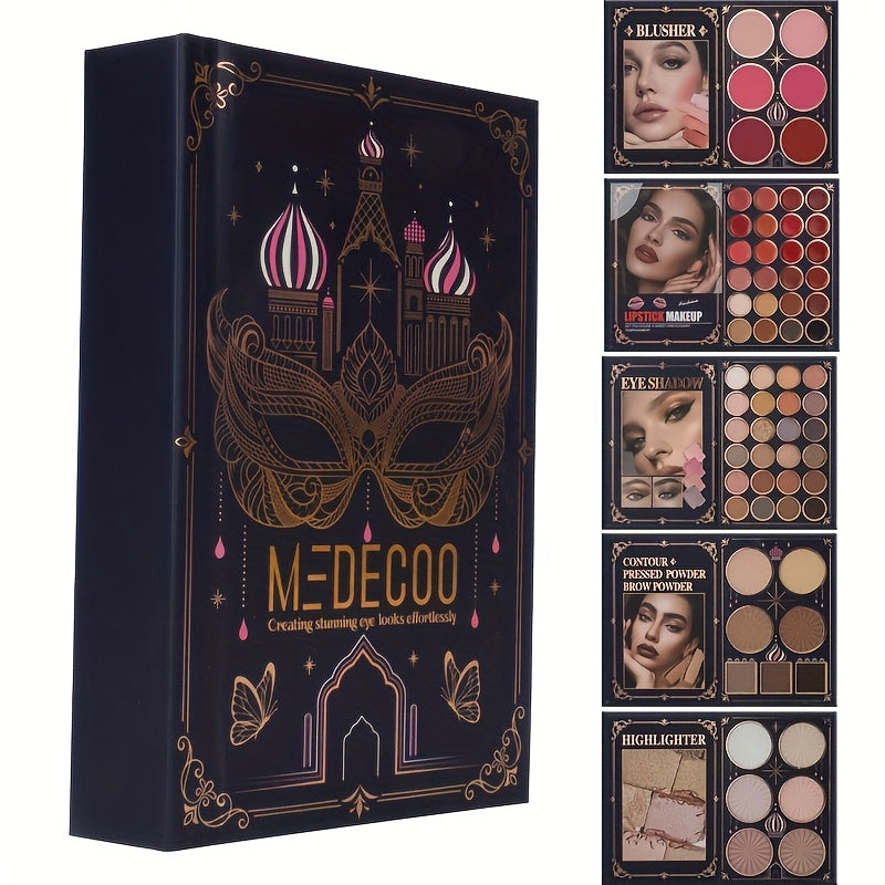 All-in-One Book-Style Makeup Palette with Eyeshadow, Blush, Highlighter, Contour & Lip Gloss - Multi-Functional One-Pan Product for Women &, Beauty Gift, Compact Palette Suitable for -the- Makeup Looks