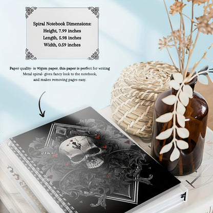 Gothic Skull Spiral Notebook with Red Heart & Ornate Gothic Symbols - Dark Aesthetic Hard Cover Journal, Perforated Pages & Horizontal Ruled Paper for Art, Gothic Diary, Sketchbook - Ideal for, s, Dark Theme Lovers