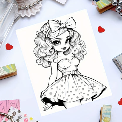 [Premium Coloring Book] 20-Page Premium Pin Up Girl Adult Coloring Book | Ideal for Birthdays, Christmas, Halloween, Thanksgiving Gifts