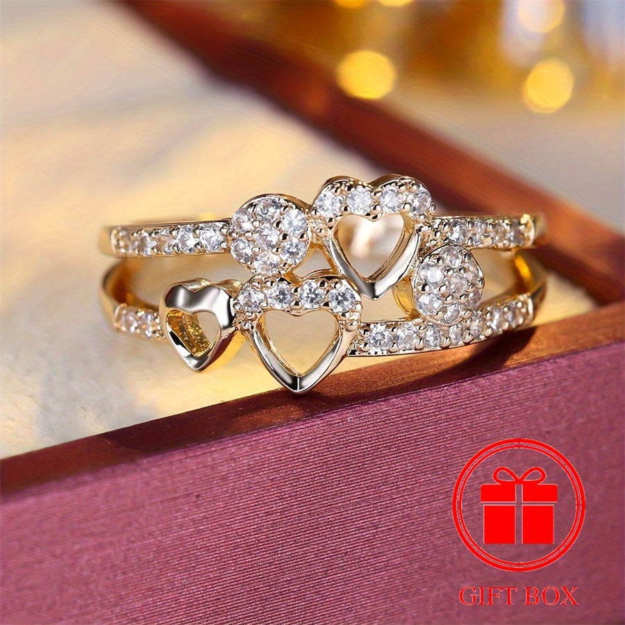14K Gold‑Plated Heart Ring with CZ December Birthstone – Elegant Gift for Women