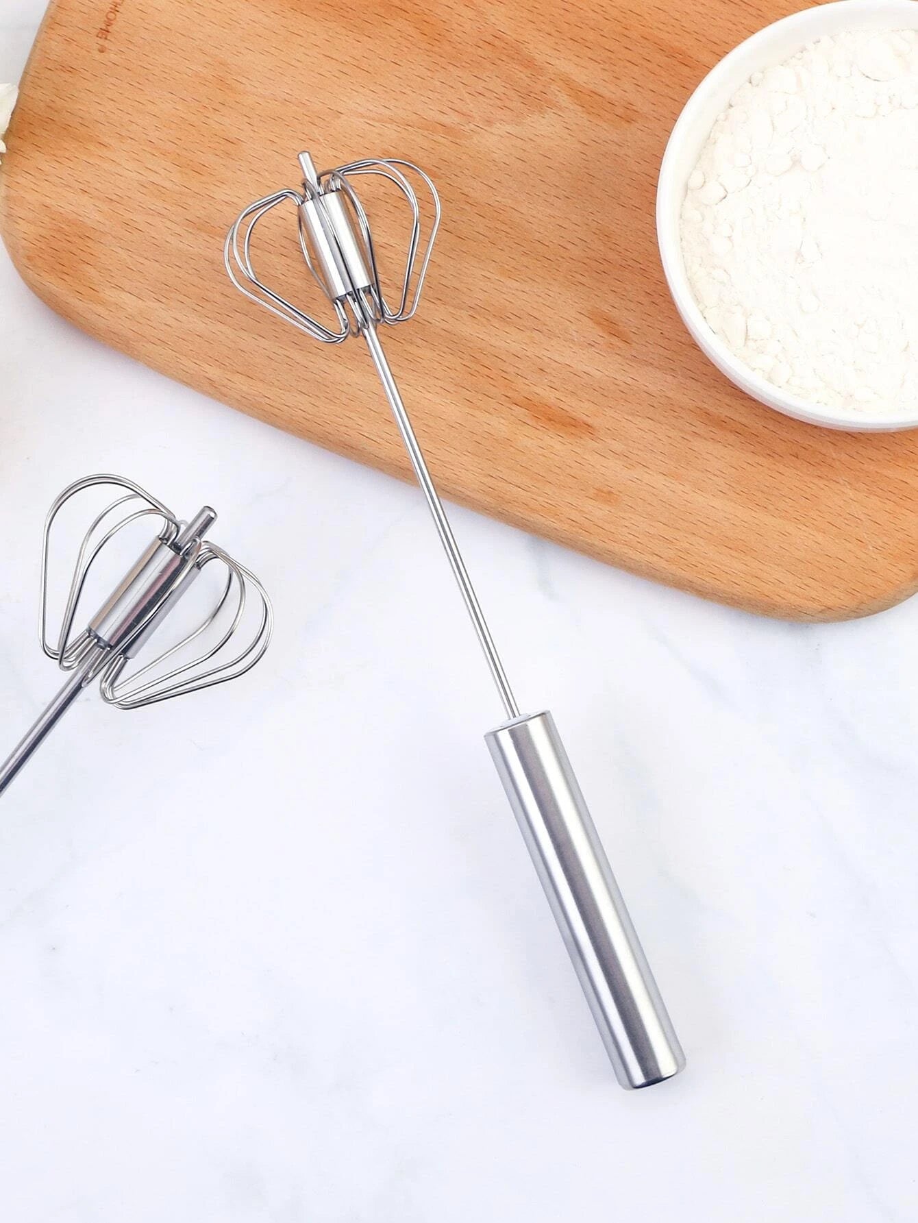 Household Semi-Automatic Rotating Egg Beater,304 Stainless Self Turning Cream Utensil Whisk,Manual Mixer Kitchen Tool