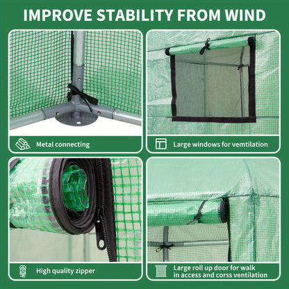 Small Walk-in Greenhouse Kit - Heavy-Duty Metal Frame, 180g Double Layer PE Cover, Indoor and Outdoor Use, Perfect for Garden, Patio, Backyard, Balcony, Easy Assembly and Durable