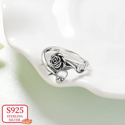Women'S Skull Ring 925 Sterling Silver Gothic Ring Open Rose Gothic Punk Ring, Gothic Fashion, Punk Accessories, Skull Jewelry, Dark Aesthetic, Durable Jewelry, Handcrafted Ring, Statement Ring, Women'S Jewelry, Gothic Style