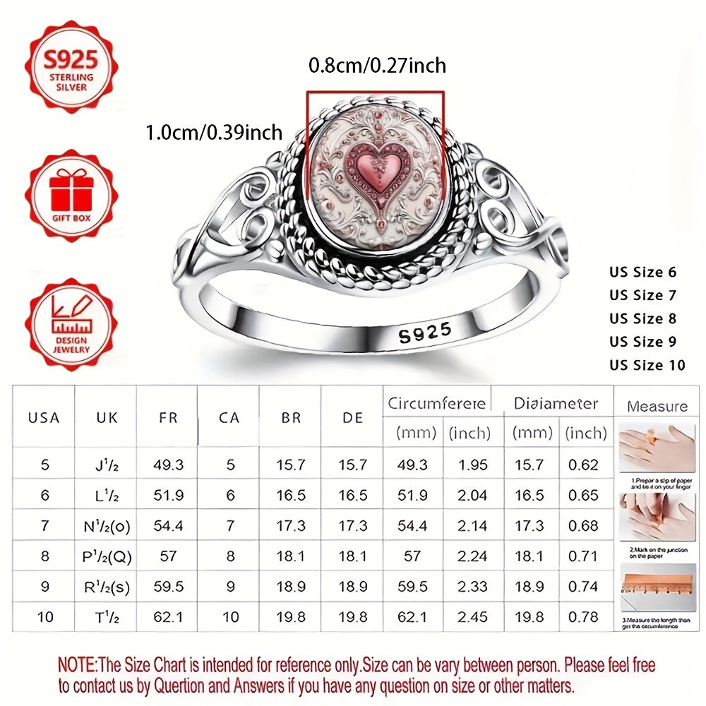 A Silvery Featuring a Chic Pink Faux Heart Design, Perfect for Bohemian Engagement And Wedding Occasions, with an Oval Form, Suitable As a Daily Gift, And Versatile for Any Season | Bohemian Style Ring | Sturdy Metal , For Te