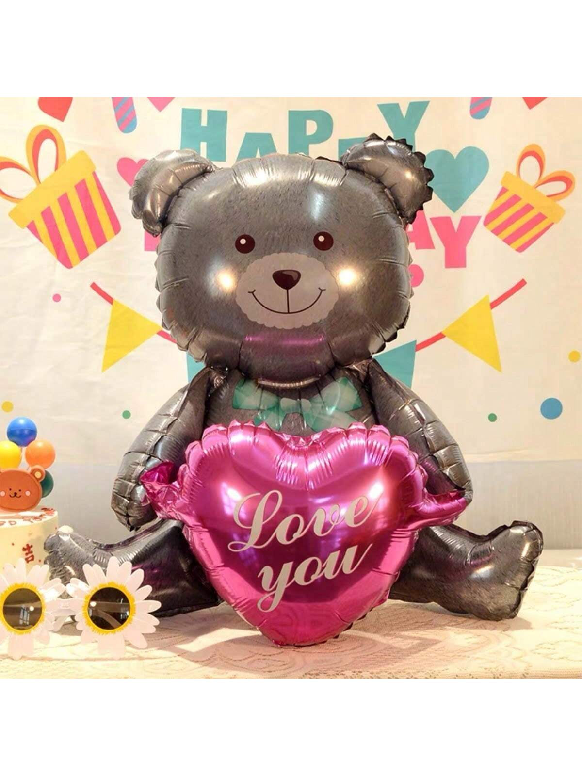 1Pc 27In Pink Cute Teddy Bear Holding Heart Shaped Balloon, Perfect for Valentine'S Day, Wedding and Bridal Showers Decoration, Back to School Valentine Day