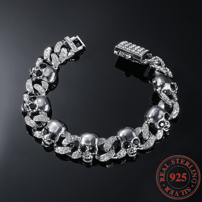 1pc 925 Silver Punk-Style Skull Bracelet | Gothic Jewelry, Avant-Garde Universal Design, Halloween Accessory, Creative Skull Pattern, Durable, Suitable for Party and Banquet Occasions