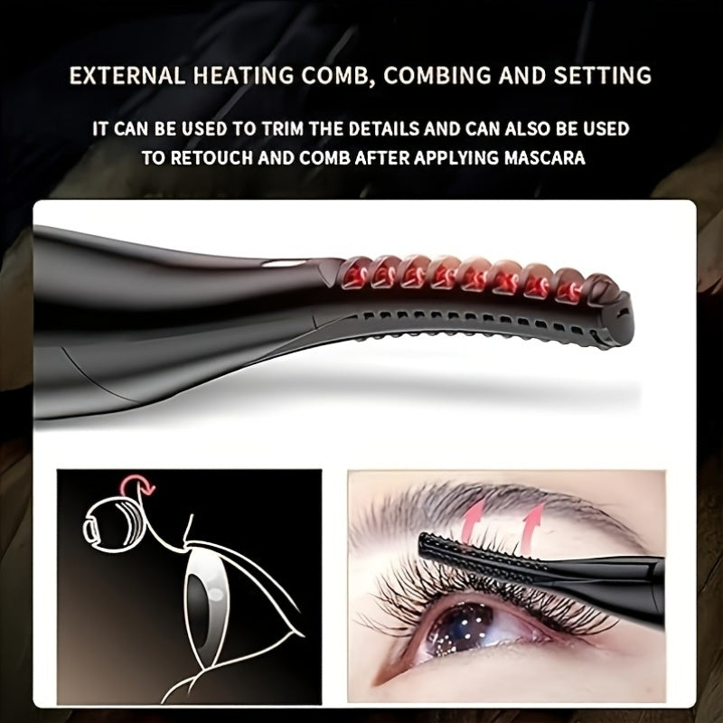 Heated Eyelash Curler USB- 2-in-1 with Comb & Clip-Type/Comb Attachment - 3  Settings, Long-Lasting Curling for Volume/Definition, USB-Rechargeable Lash Curler (Compatible with USB-Ports) - Women's Beauty Gift