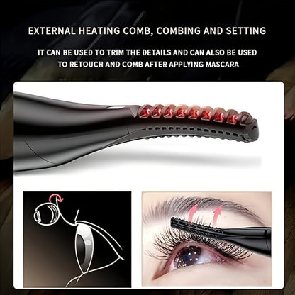 Heated Eyelash Curler USB- 2-in-1 with Comb & Clip-Type/Comb Attachment - 3  Settings, Long-Lasting Curling for Volume/Definition, USB-Rechargeable Lash Curler (Compatible with USB-Ports) - Women's Beauty Gift