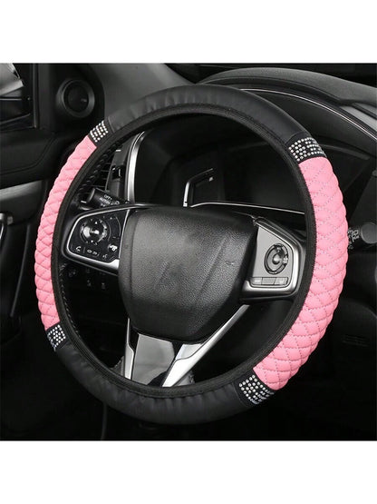 Bling Soft Leather Car Steering Wheel Cover Non-Slip Heat and Cold Protector without Inner Ring