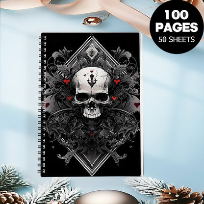 Gothic Skull Spiral Notebook with Red Heart & Ornate Gothic Symbols - Dark Aesthetic Hard Cover Journal, Perforated Pages & Horizontal Ruled Paper for Art, Gothic Diary, Sketchbook - Ideal for, s, Dark Theme Lovers