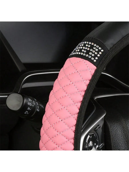 Bling Soft Leather Car Steering Wheel Cover Non-Slip Heat and Cold Protector without Inner Ring