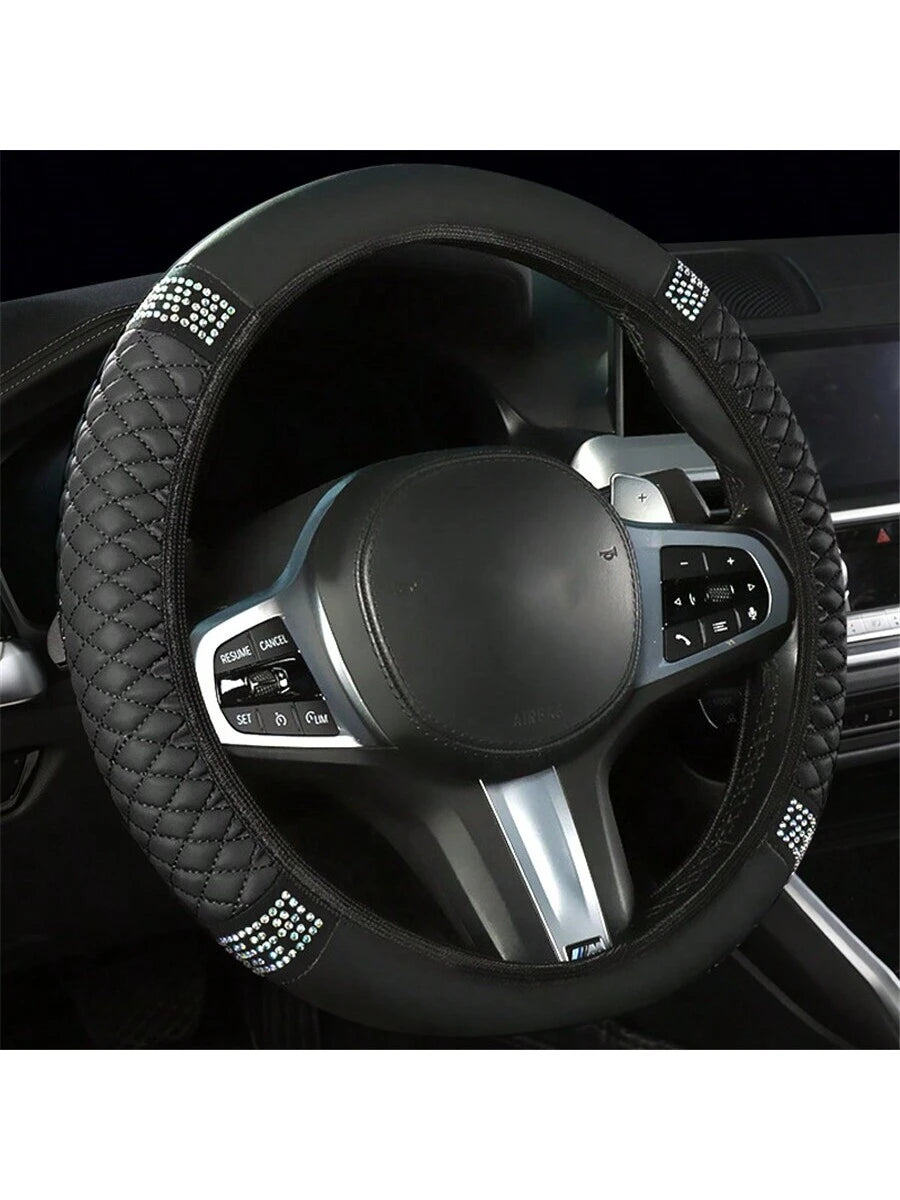 Bling Soft Leather Car Steering Wheel Cover Non-Slip Heat and Cold Protector without Inner Ring