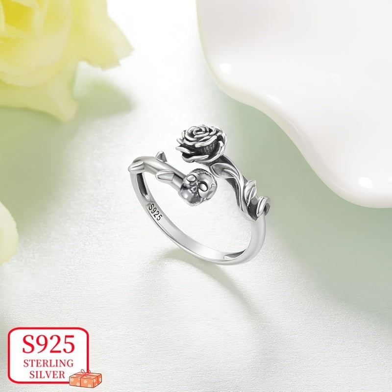 Women'S Skull Ring 925 Sterling Silver Gothic Ring Open Rose Gothic Punk Ring, Gothic Fashion, Punk Accessories, Skull Jewelry, Dark Aesthetic, Durable Jewelry, Handcrafted Ring, Statement Ring, Women'S Jewelry, Gothic Style