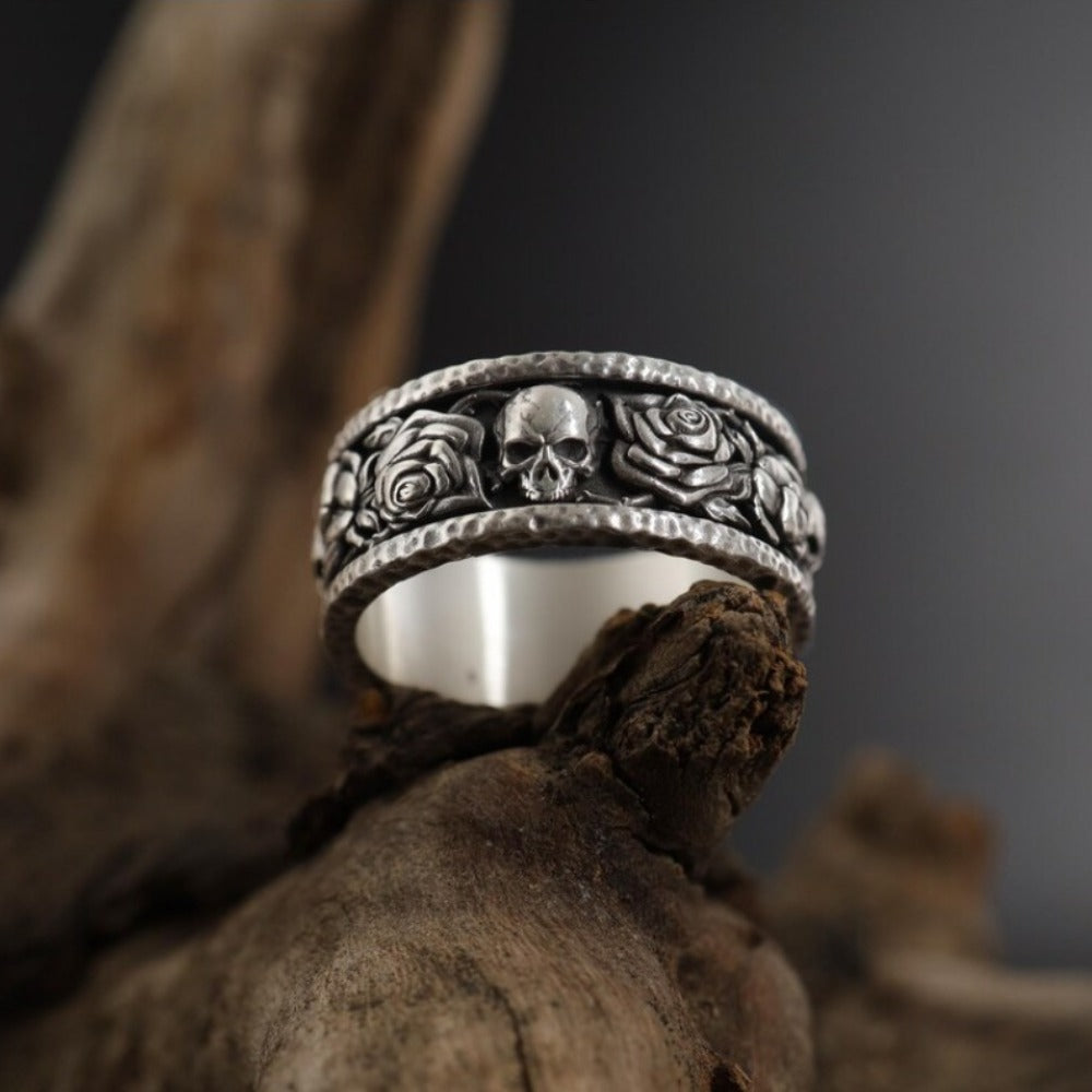Creative Skull Flower Men's Ring | Simple Punk European & American Style, 2025 New Retro Design, Perfect as a Christmas Gift