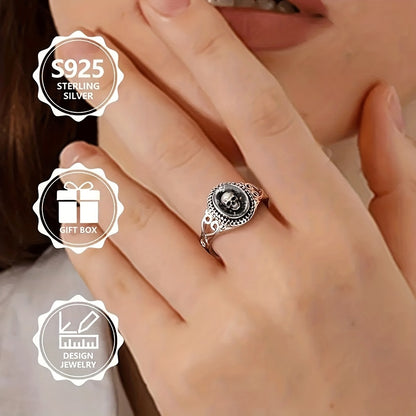 Silvery ring, stylish skull rose, black and white gothic bohemian engagement and wedding jewelry, oval shape, everyday gift, jewelry for all seasons | bohemian ring | durable metal ring, for Teenager