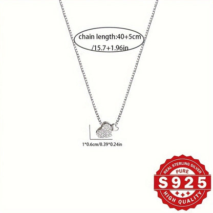 925 Silver Heart-Shaped Pendant Necklace, Luxurious Women'S Collarbone Chain - Cute/ Bohemian Style, Suitable for Daily Wear Gatherings, Love, Simple, Necklace for Women High Quality, Simple Necklaces for Women, Long Necklace