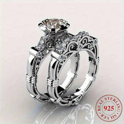 2pcs of 925 Silver Engagement and Wedding Ring Sets, Couple Ring Sets, Women's Couple Ring Sets
