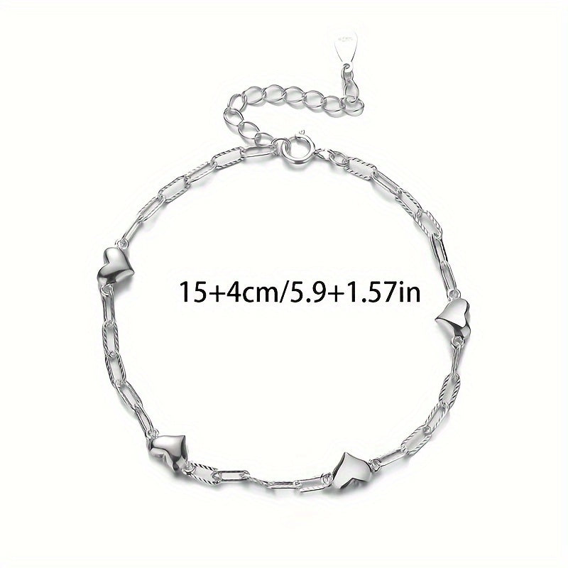 1pc Elegant 925 Sterling Silver Heart Charm Bracelet, Adjustable Anti-Allergy Sexy Chain Link Design Jewelry for Women, Party and Banquet Accessory