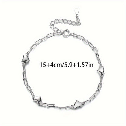 1pc Elegant 925 Sterling Silver Heart Charm Bracelet, Adjustable Anti-Allergy Sexy Chain Link Design Jewelry for Women, Party and Banquet Accessory