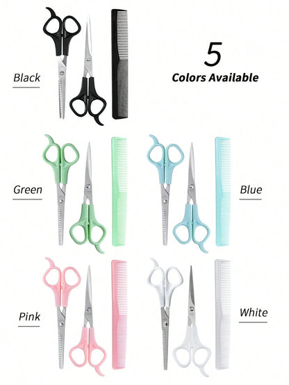 3Pcs/Set Professional Hair Cutting Tools Kit - Scissors, Thinning Shears, Haircut Trimmer, Fine-Tooth Comb for Salon Use