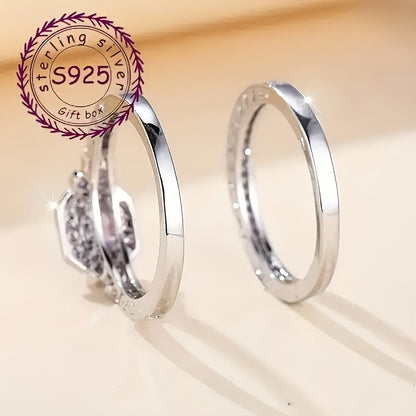 2pcs Set 925 Sterling Silvery Wedding Jewelry, Women's Fashion Creative Starry Sky Design Ring, Luxurious EngaSynthetic Gemstoneent Promise Ring Set, Heart-shaped Theme, Ideal for Weddings And Gifts