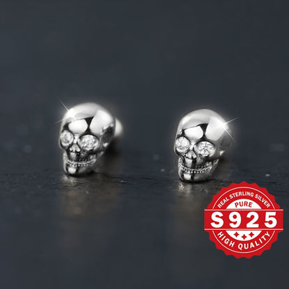 A Set of Skull-Shaped Earrings Made from S925 Sterling Silver, Featuring a Spiral Design And Adorned with Synthetic Zirconia. These Stylish And Timeless Earrings Are Perfect for Halloween And Are Designed to Minimize Allergic