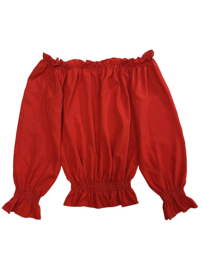 Chic Off Shoulder Ruffle Trim Blouse - Soft Micro Elastic Polyester Fabric, Shirred Details, Solid Color, Casual Long Sleeve Top for Women - Perfect for Spring, Fall, and Summer